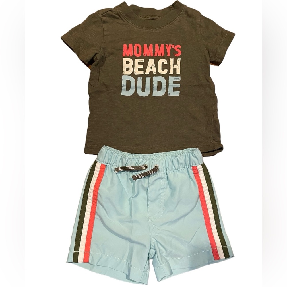 Mommy’s Beach Dude Swim Shorts & Cotton Shirt